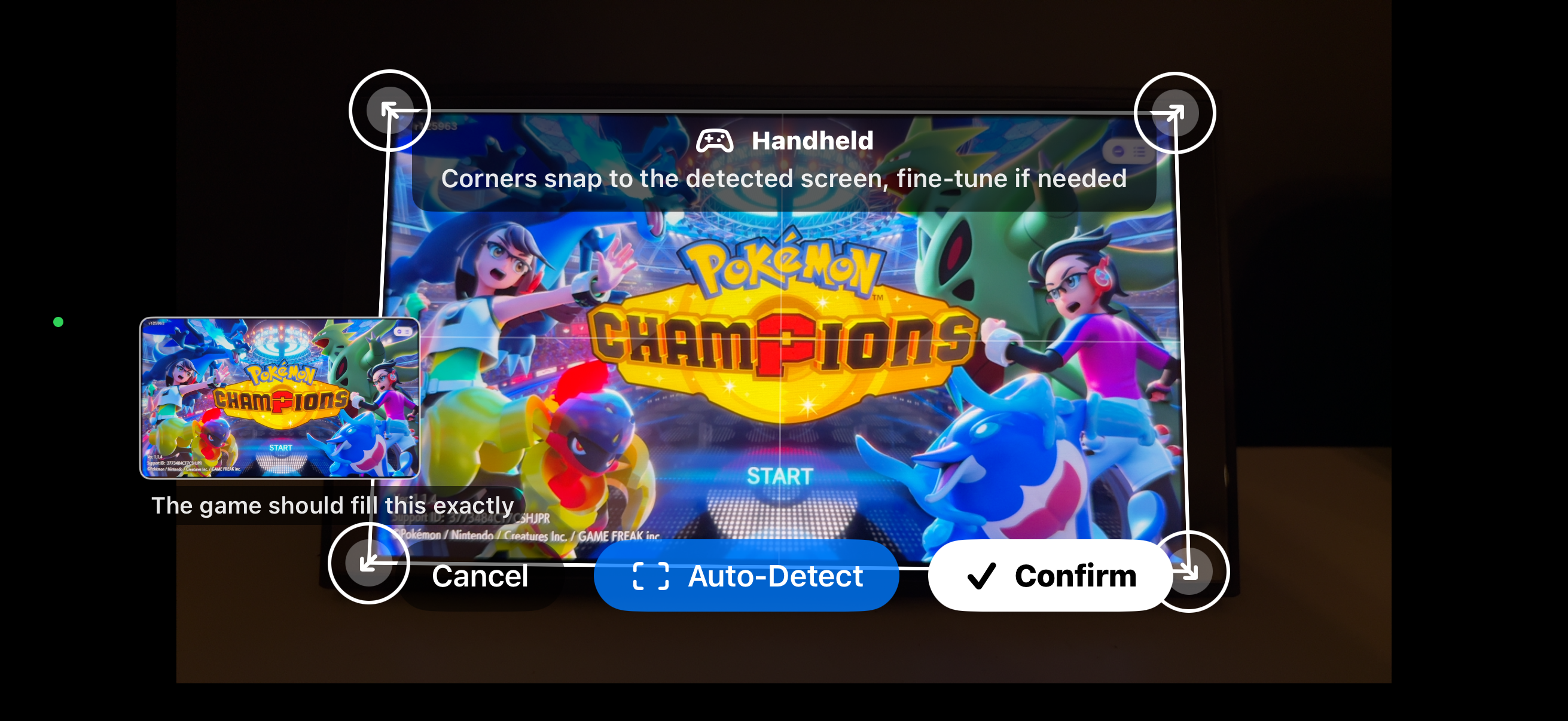 Calibration: corner handles outlining the Switch screen