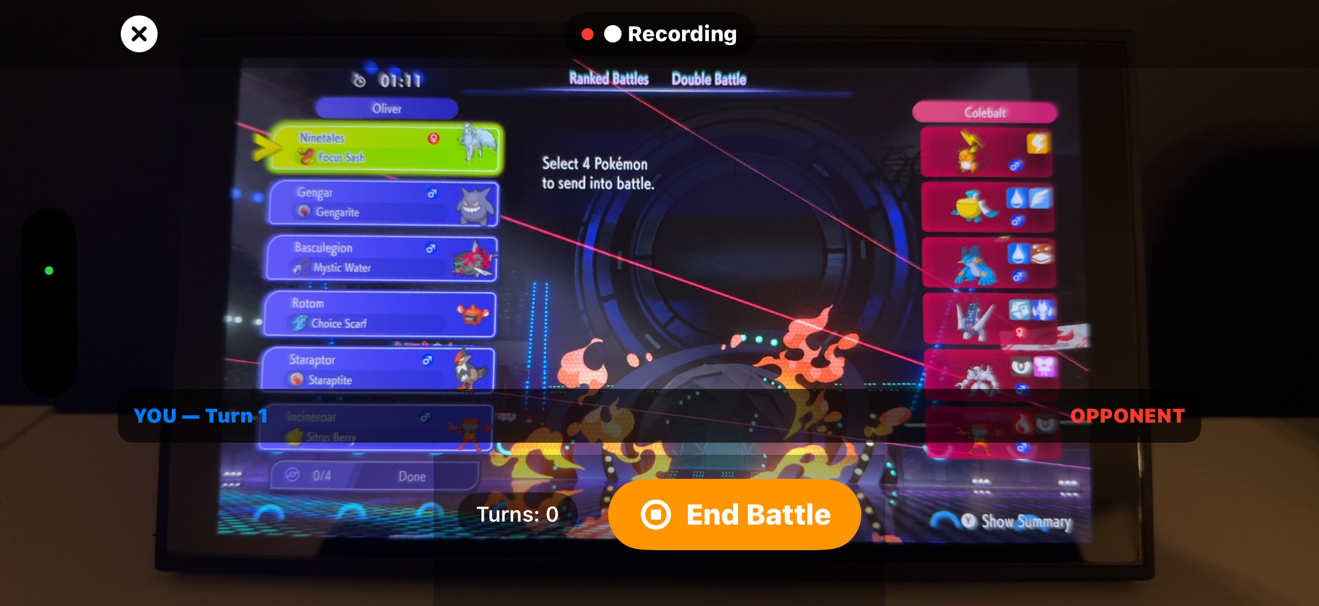 Recording: phone aimed at the Switch