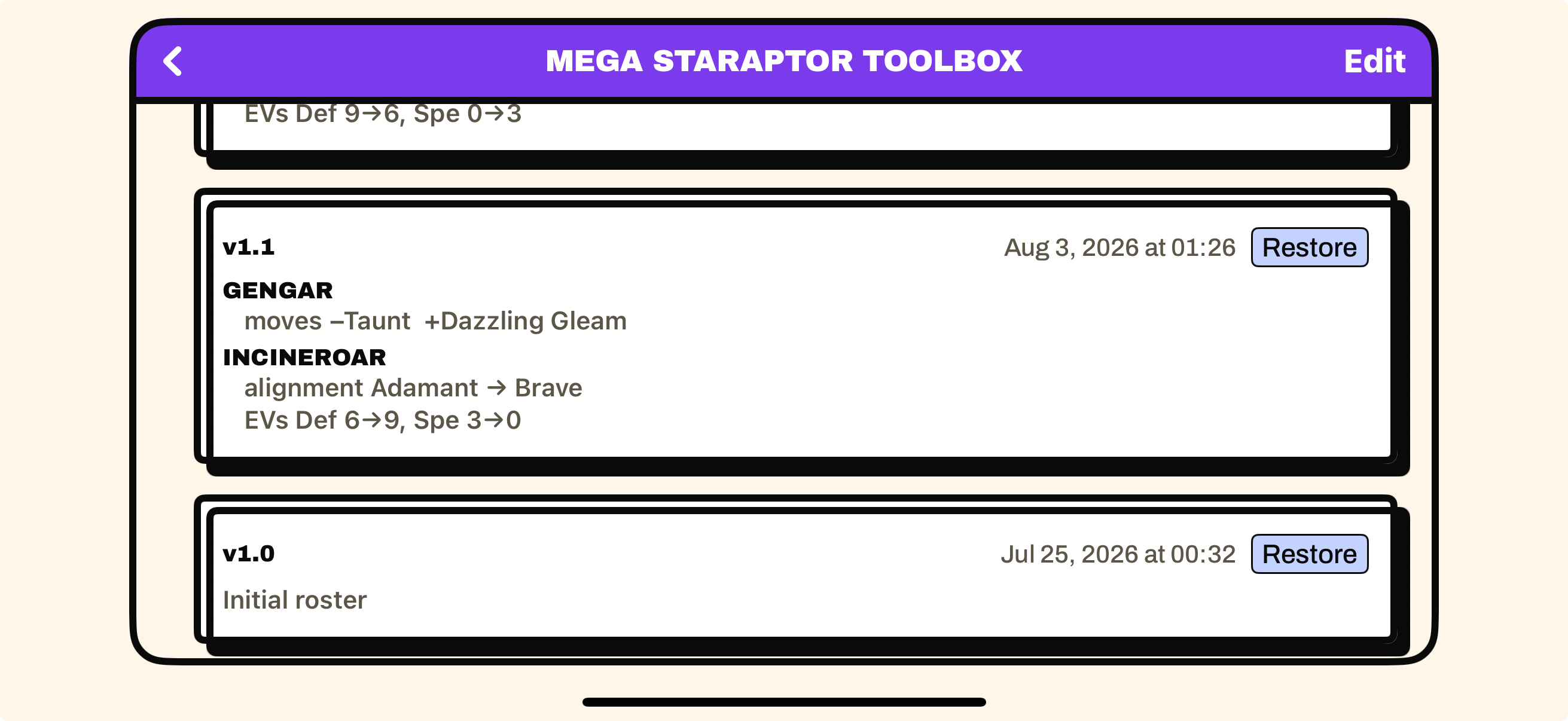 The Save as version sheet with its auto-generated changelog
